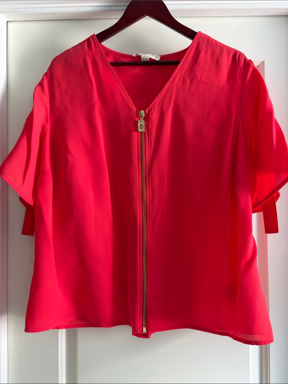 Michael Kors Zip-Front V-Neck Blouse